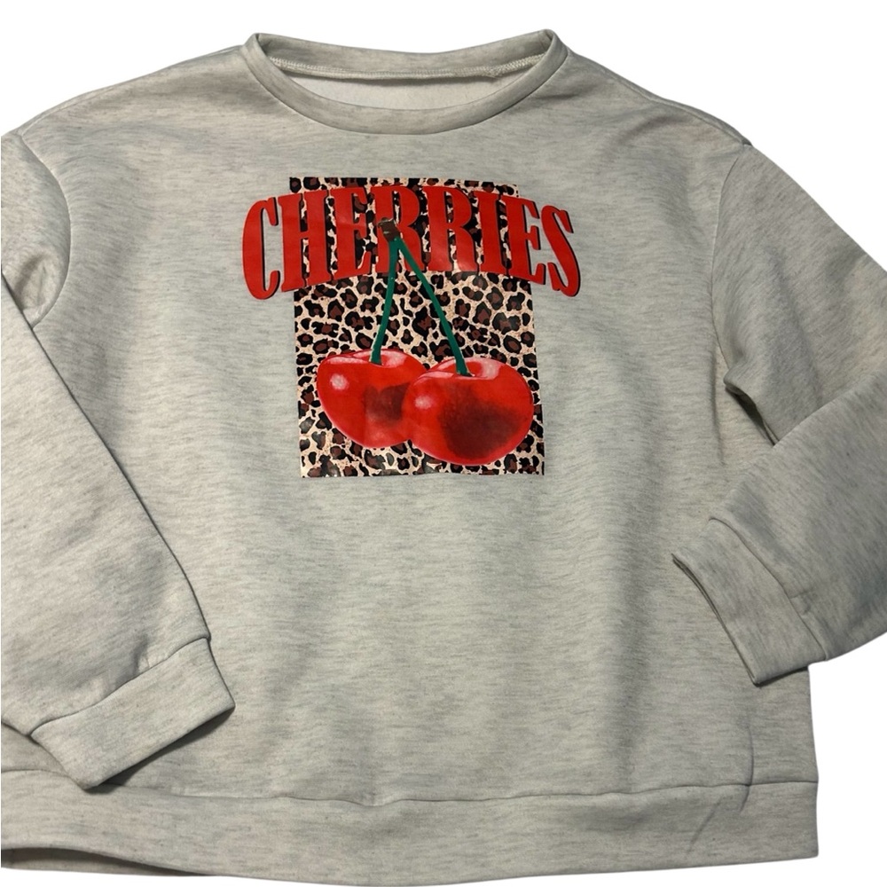 Women's Gray Cherry Graphic Sweatshirt large